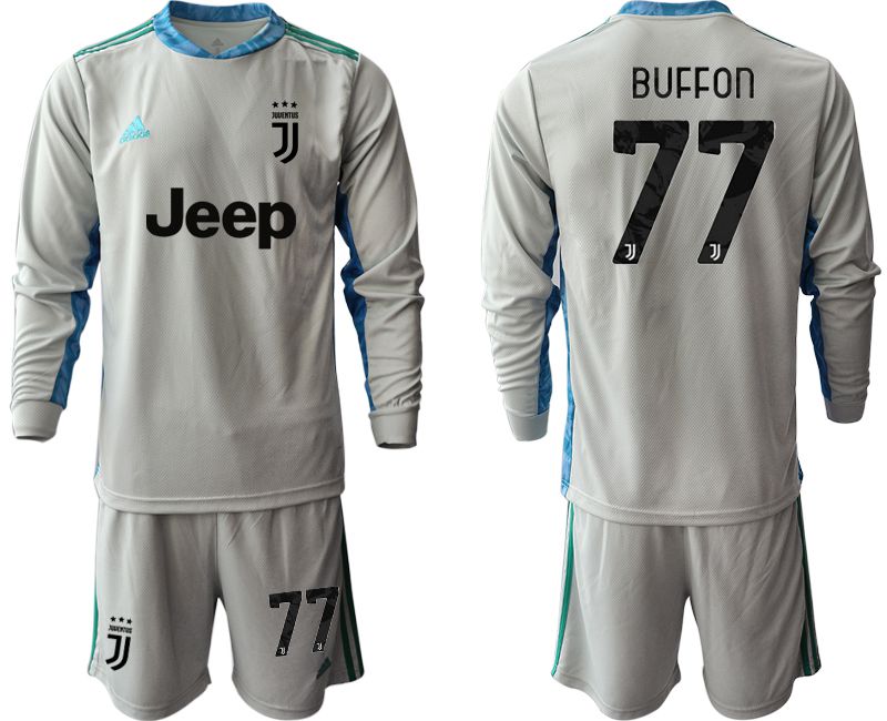 Men 2020-2021 club Juventus gray long sleeve goalkeeper #77 Soccer Jerseys->juventus jersey->Soccer Club Jersey